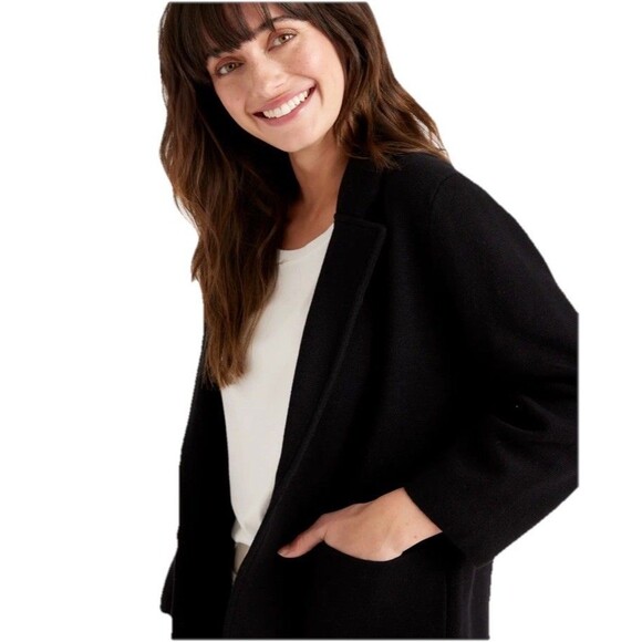 New Quince Black Organic Cotton Knit Sweater Blazer Size Small Retail $198 - Picture 3 of 13